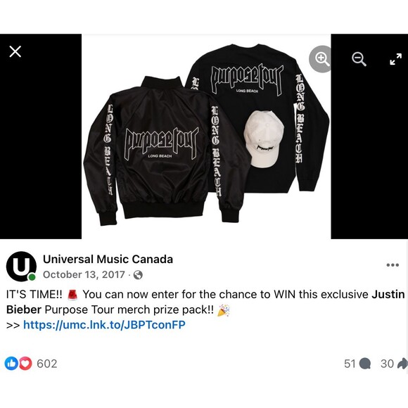 Justin Bieber Purpose World Tour Bomber Jacket Adult M Black Satin Long Beach - Picture 12 of 12